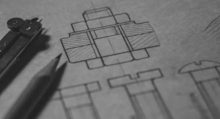 CAD Blueprint with pencil and tools for changes