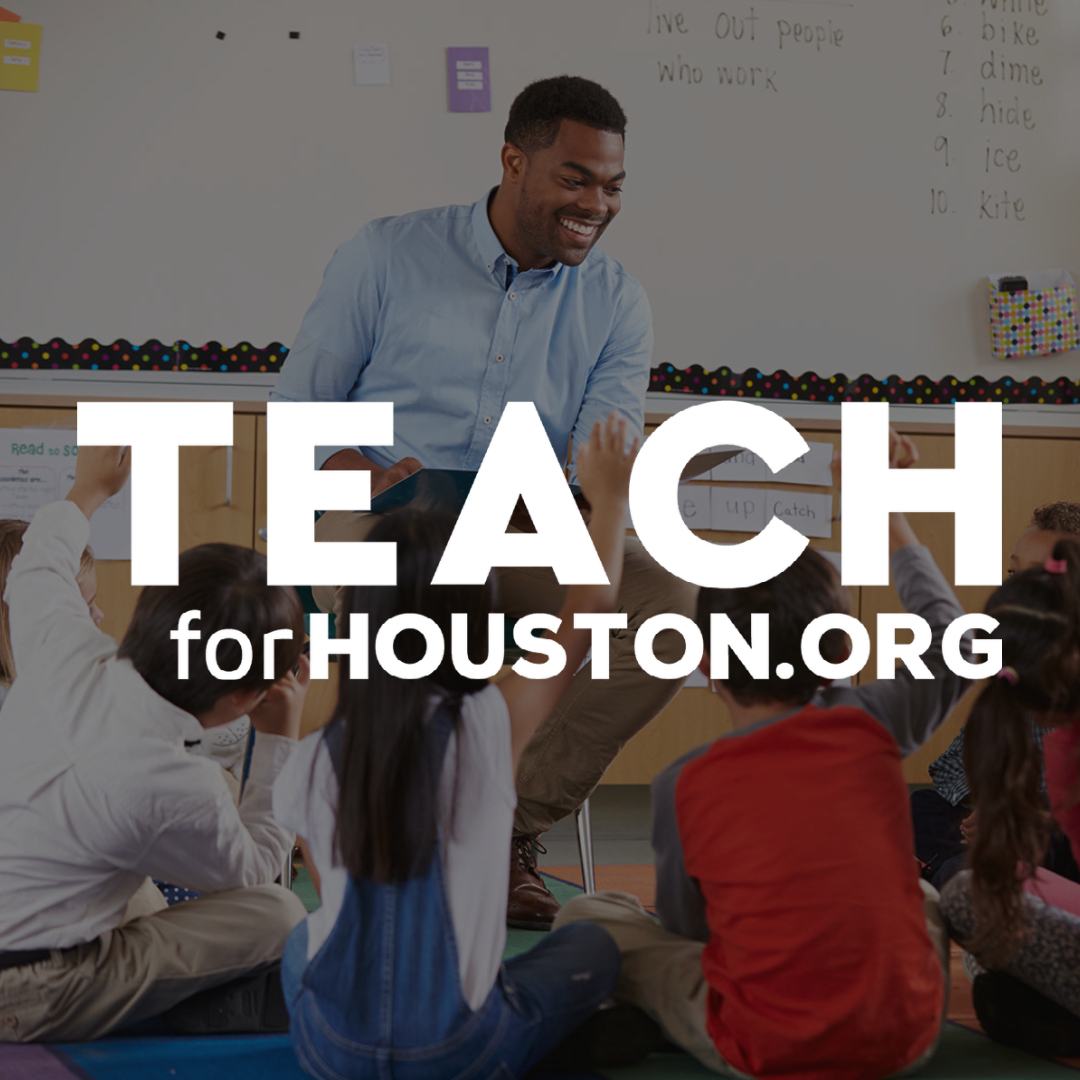 Male teacher in from of a chalkboard in front of class. TEACH For Houston