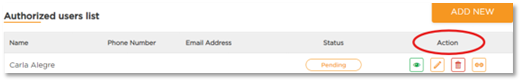 Screenshot of Actions Button