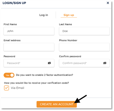 Screenshot of Create Account