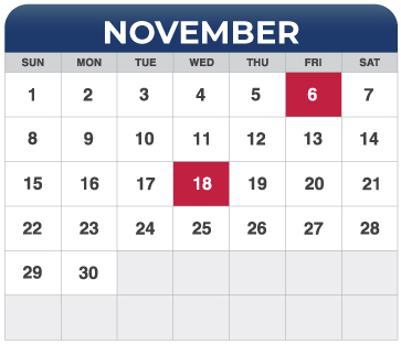 November Transfer Orientation calendar dates
