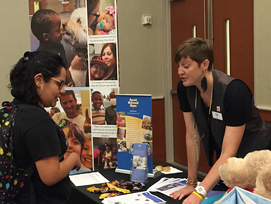 vendor talking with a student