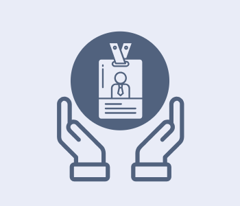 Decorative image of a faculty ID badge with hands below it suggesting faculty support.