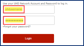 A screenshot of the UHD credentials screen with the Login button.