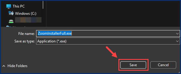 A screenshot of the ZoomInstaller.exe file in the file explorer window.