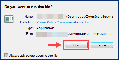 A screenshot of the Open File Security Warning with the Run button.