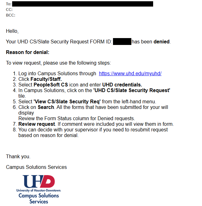 Security Request Denied Notification screen capture Security Request Denied Notification screen capture