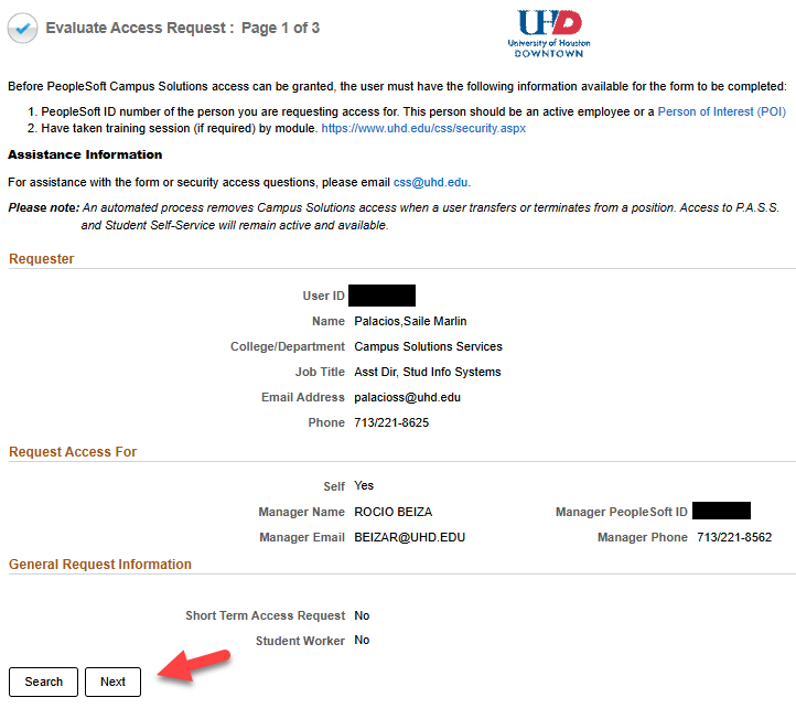 Evaluate Access Request screen capture Evaluate Access Request screen capture