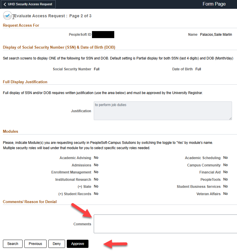 Approved/Deny statement screen capture Approved/Deny statement screen capture