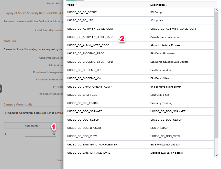 Security Roles List screen capture Security Roles List screen capture