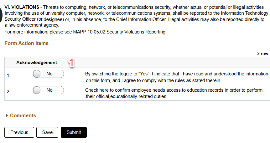 Violations Acknoledgement screen capture Violations Acknoledgement screen capture