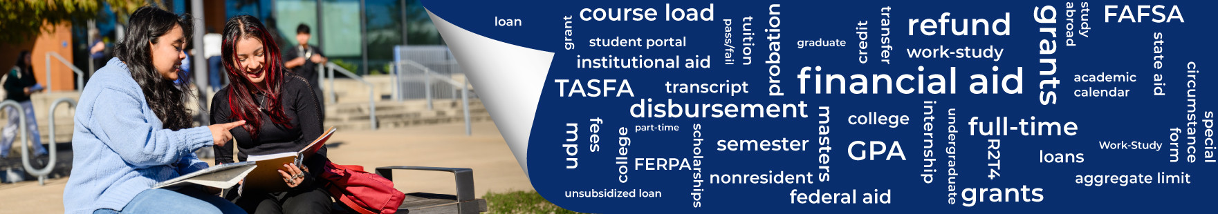Financial Aid Terminology Banner random FA and university terminology and students