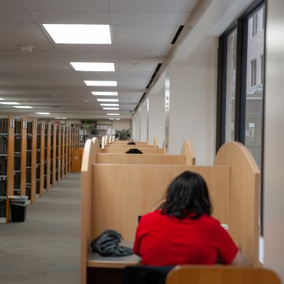 Available study carrels student seated at a study carrel