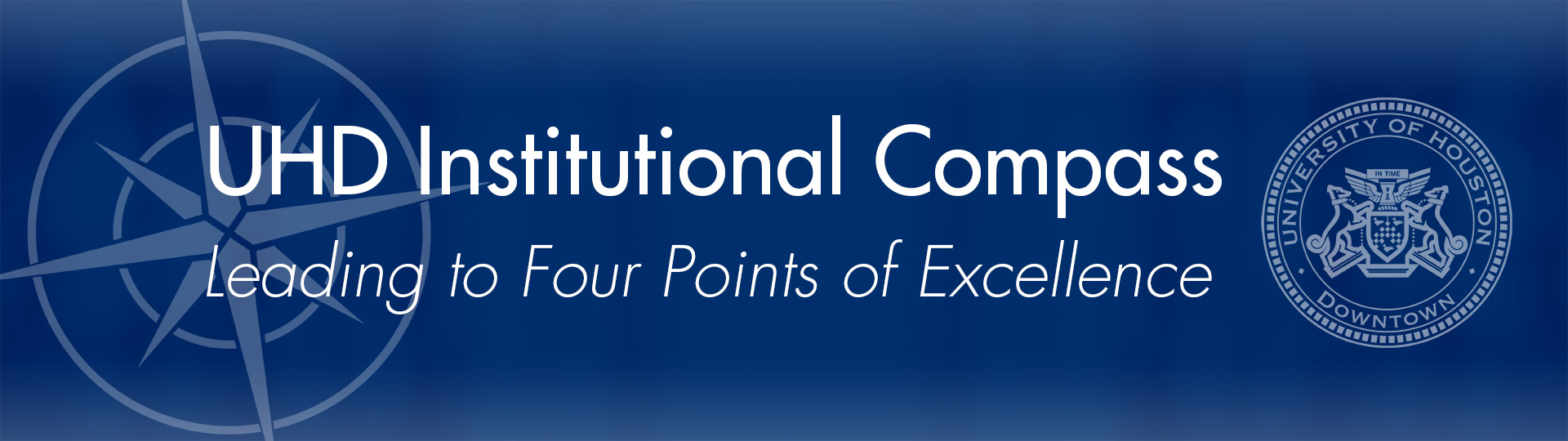 Institutional Compass Graphic banner with a vector compass in the background and UHD seal