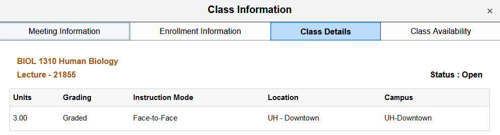Class information and instruction mode