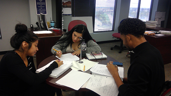 Students in a study group in the Math lab Students in a study group in the Math lab