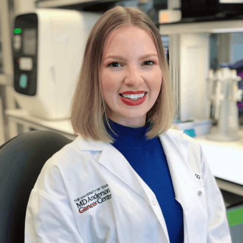 University of Houston-Downtown alumna Jillian Losh, Director of Center for BRCA & Genome Instability at MD Anderson Center Center, smiles in a lab in Houston, Texas.