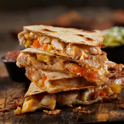 Chicken quesadillas stacked on top of each other